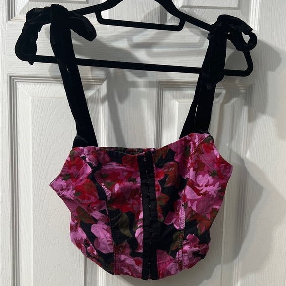 Free People Tops - Free People Floral Corset Crop Top – Pink/Black – Size S
